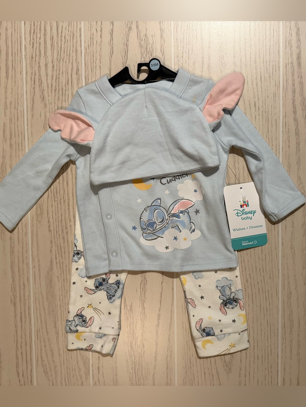 Disney Baby Stitch Baby Boys 3-6M Blue 3-Piece Outfit Set Shirt Pants Hat NWT